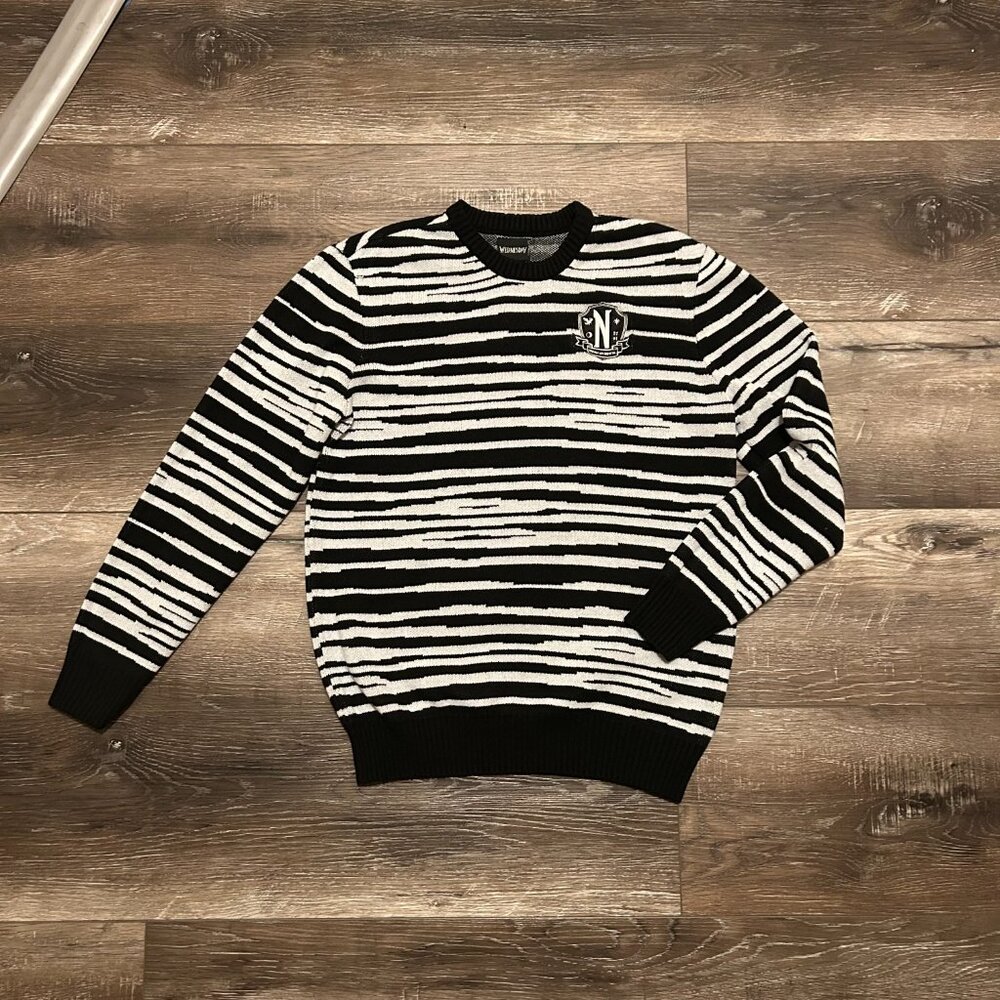 Hot Topic Wednesday Nevermore Academy Striped Sweater Size Small